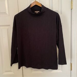 Lilla P Mock Neck Cotton Top Black Size XL